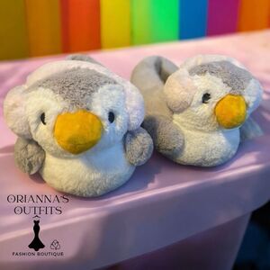 🔥4/$25 Forever 21 Fuzzy Earmuff Penguin Cozy Slippers Sz Small